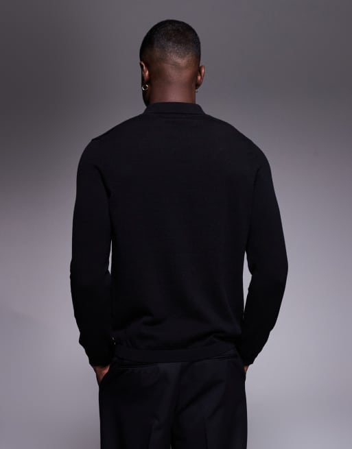 ASOS DESIGN – Langärmliges Strick-Polohemd in Schwarz, 3 von 5