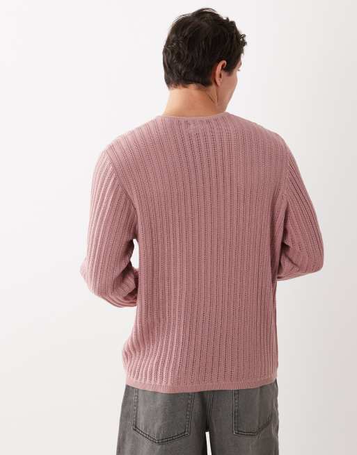 ASOS DESIGN – Langärmliges T-Shirt aus Rippstrick in Rosa mit Rundhalsausschnitt, 2 von 5
