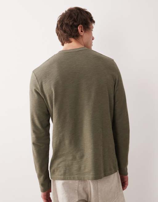 ASOS DESIGN – Langärmliges T-Shirt in Khaki mit Rundhalsausschnitt und Flammengarnstruktur , 3 von 5