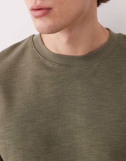 ASOS DESIGN – Langärmliges T-Shirt in Khaki mit Rundhalsausschnitt und Flammengarnstruktur , 5 von 5