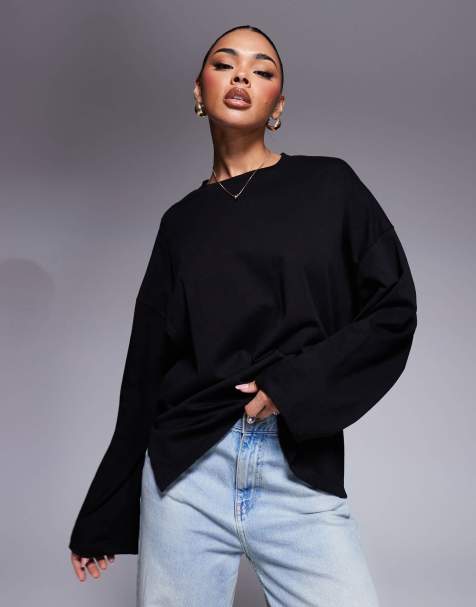 ASOS DESIGN – Langärmliges T-Shirt in Schwarz mit Knotendetail am Rücken - view 1