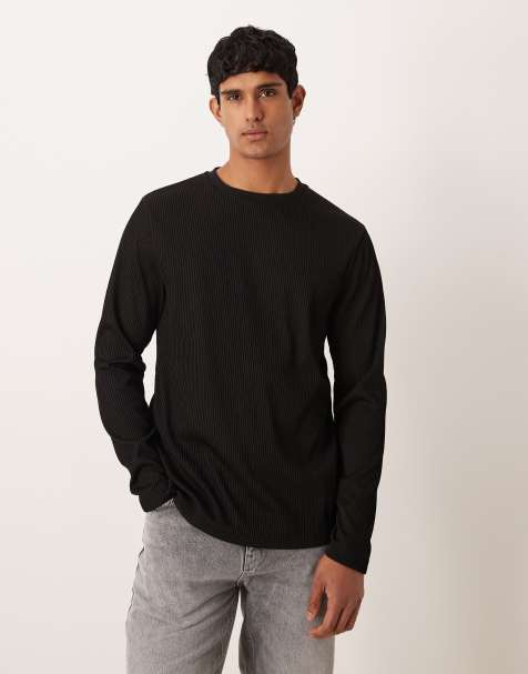 ASOS DESIGN – Langärmliges T-Shirt in strukturiertem Schwarz - view 1