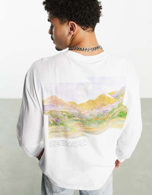 ASOS DESIGN – Langärmliges T-Shirt in Weiß mit Malerei-Rückendruck