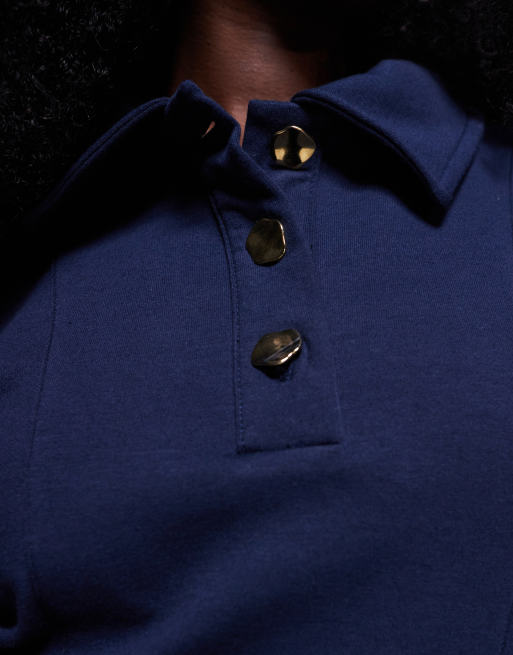 ASOS DESIGN – Langärmliges, tailliertes Interlock-Oberteil in Marineblau, Kombiteil, 3 von 4