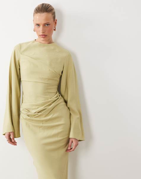 ASOS DESIGN – Langärmliges, tailliertes Maxikleid in hellem Salbeigrün - view 1