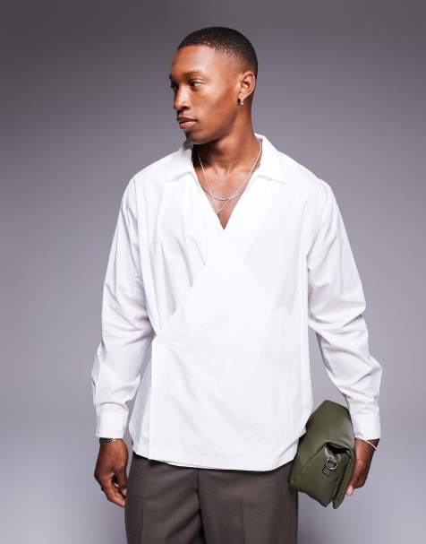 ASOS DESIGN – Langärmliges Wickelhemd in Weiß - view 1
