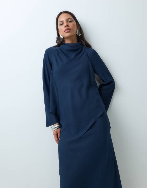 ASOS DESIGN langärmliges, zweilagiges Maxikleid in Mitternachtsmarine, 5 von 5
