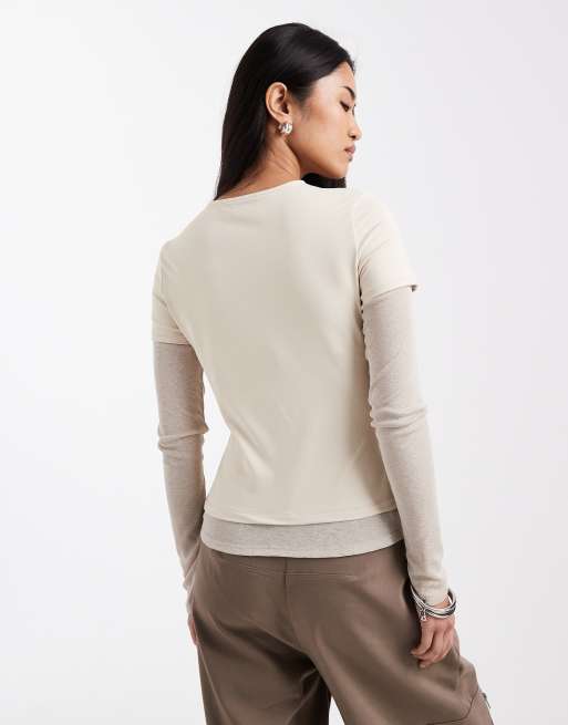 ASOS DESIGN – Langärmliges, zweilagiges Oberteil aus Netzstoff in Buttermilchgelb, 3 von 4
