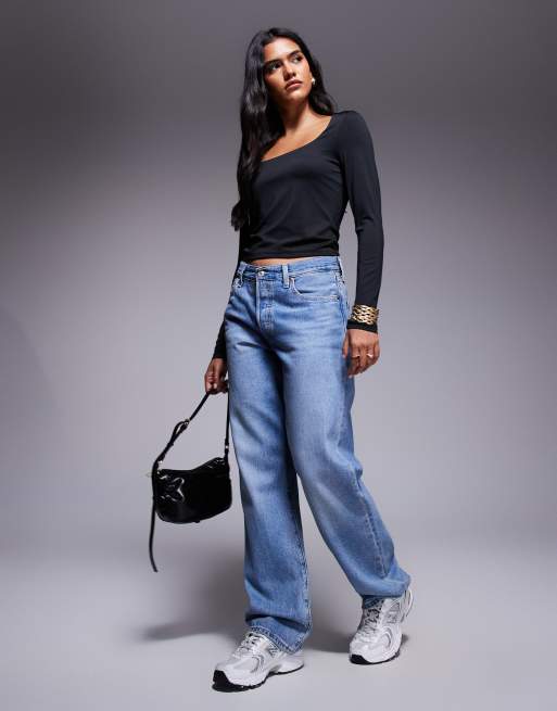 ASOS DESIGN – Langärmliges, zweilagiges Oberteil in Schwarz mit weitem eckigem Ausschnitt, 4 von 4
