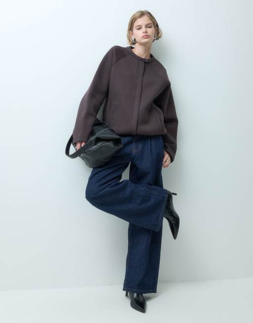ASOS DESIGN Langarmoberteil mit Raglanärmeln und Reißverschluss in Braun, 2 von 5