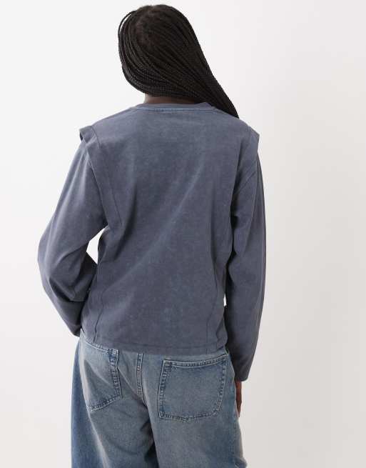ASOS DESIGN Langarmshirt mit Nahtdetails in verwaschenem Grau, 4 von 4