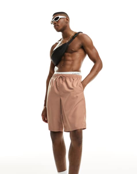 ASOS DESIGN - Lange badeshorts i beige - view 1