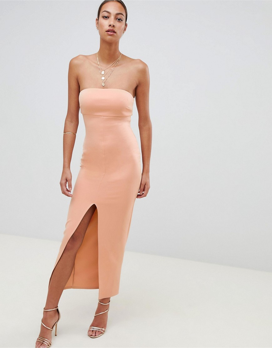 ASOS DESIGN -Lange bandeau-jurk van scubastof-Roze