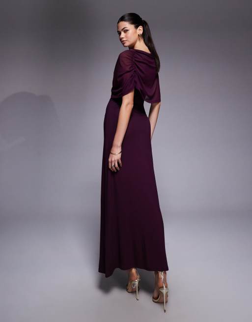 ASOS DESIGN - Lange bardotjurk van mesh met capedetail in paars, 3 van 4