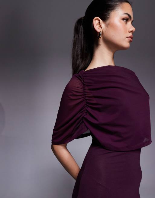 ASOS DESIGN - Lange bardotjurk van mesh met capedetail in paars, 4 van 4