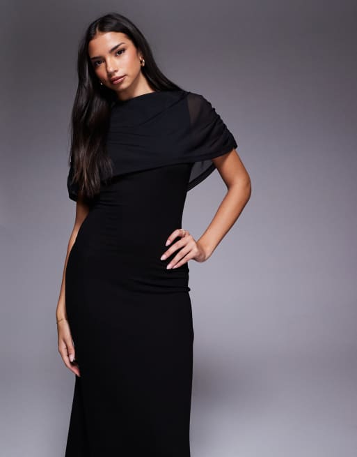 ASOS DESIGN - Lange bardotjurk van mesh met capedetail in zwart, 2 van 4
