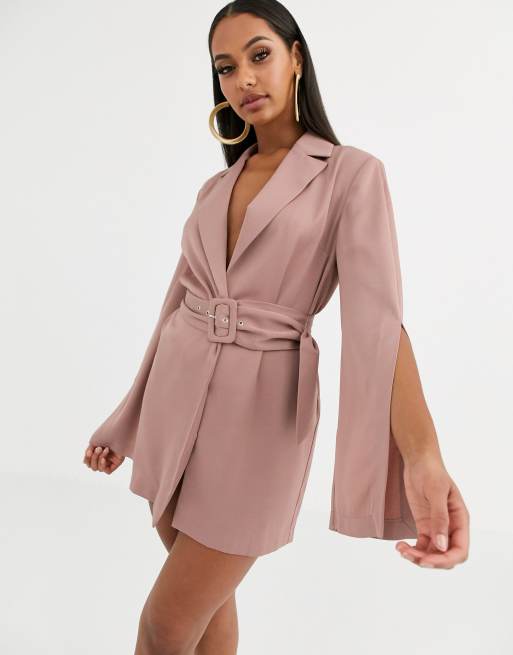 ASOS DESIGN - Lange blazer met overslag en split aan mouwen