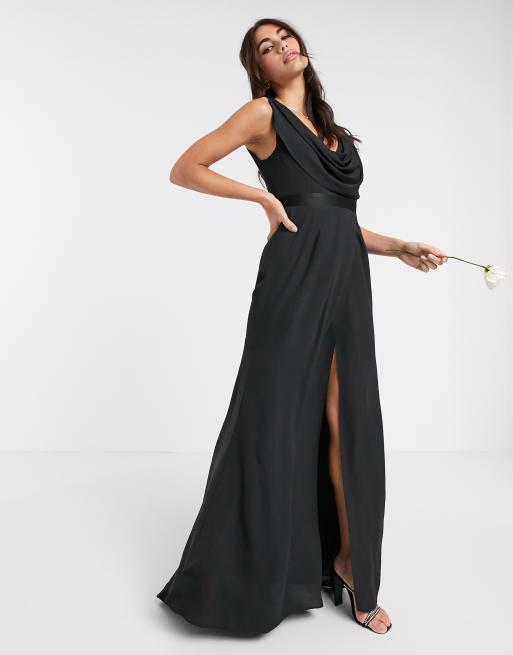 ASOS DESIGN - Lange bruidsmeisjesjurk met gedrapeerde voorkant en knopen op de achterkant