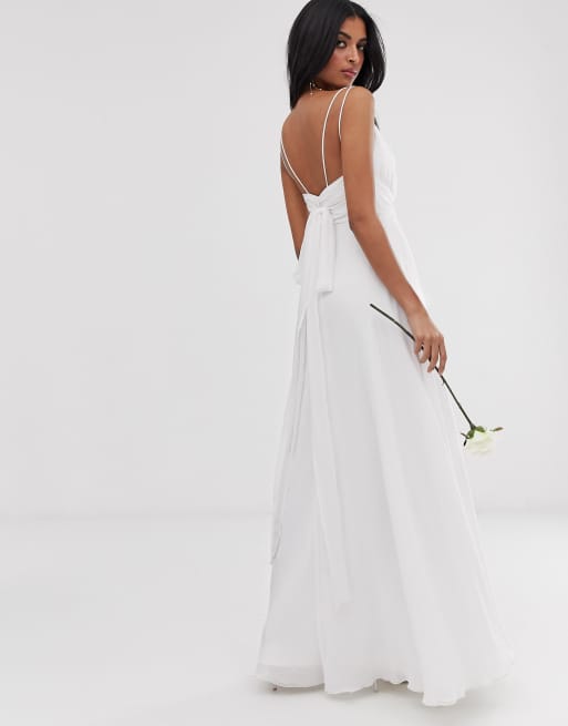 ASOS DESIGN - Lange bruidsmeisjesjurk met geruched lijfje en strikceintuur, 2 van 4