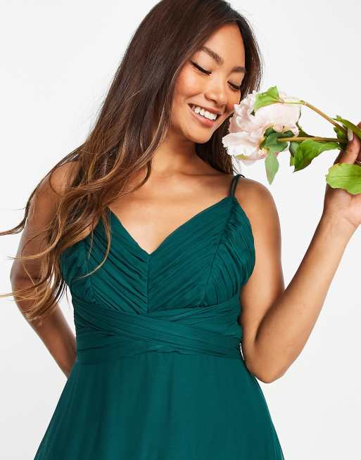 ASOS DESIGN - Lange bruidsmeisjesjurk met geruched lijfje en strikceintuur, 3 van 4