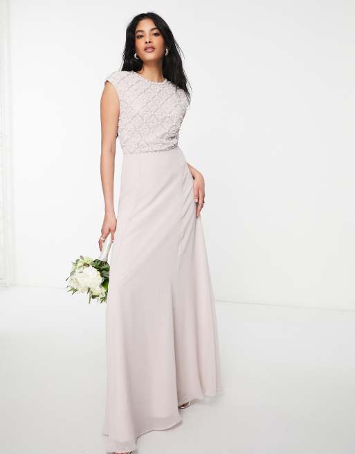 ASOS DESIGN - Lange bruidsmeisjesjurk met korte mouwen en parels en kralen