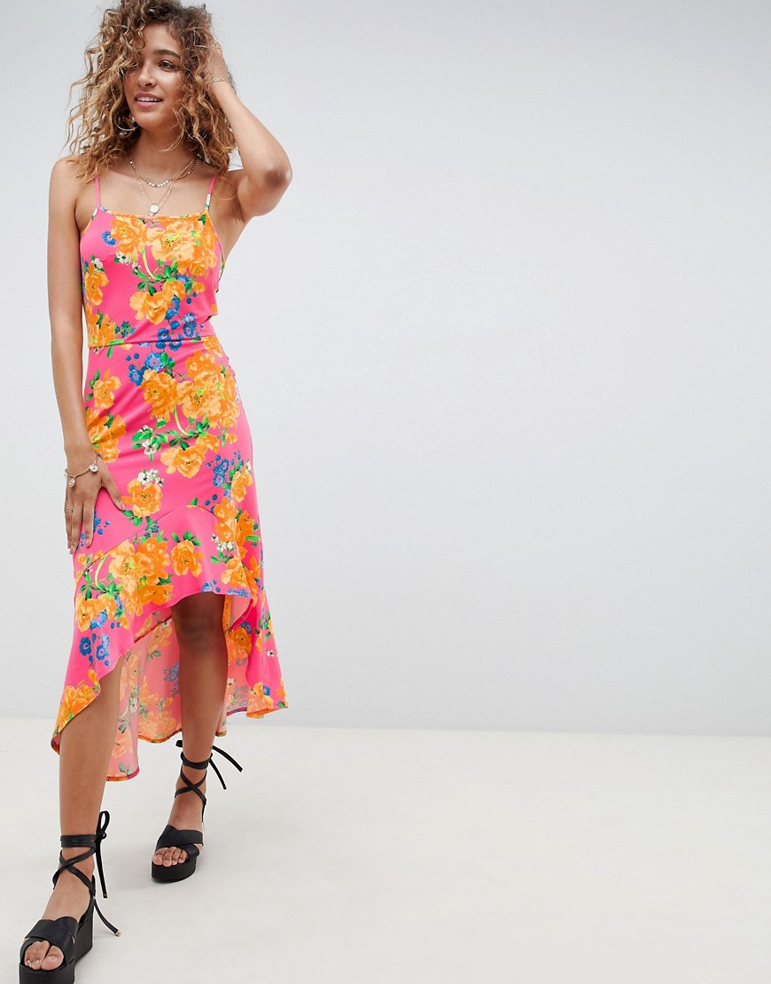ASOS DESIGN - Lange cami-jurk met aflopende zoom en fleurige bloemenprint-Multi