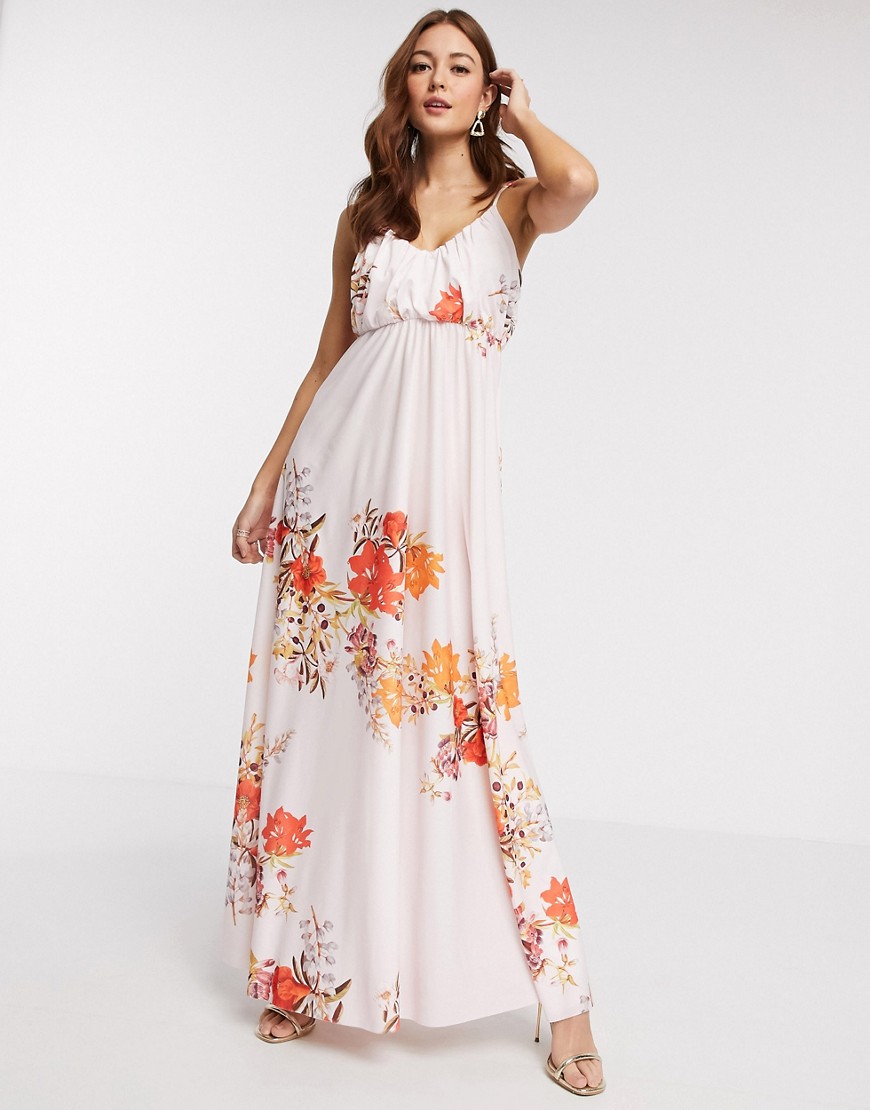 ASOS DESIGN - Lange cami-jurk met diepe decolleté bloemenprint en blousontop-Multi