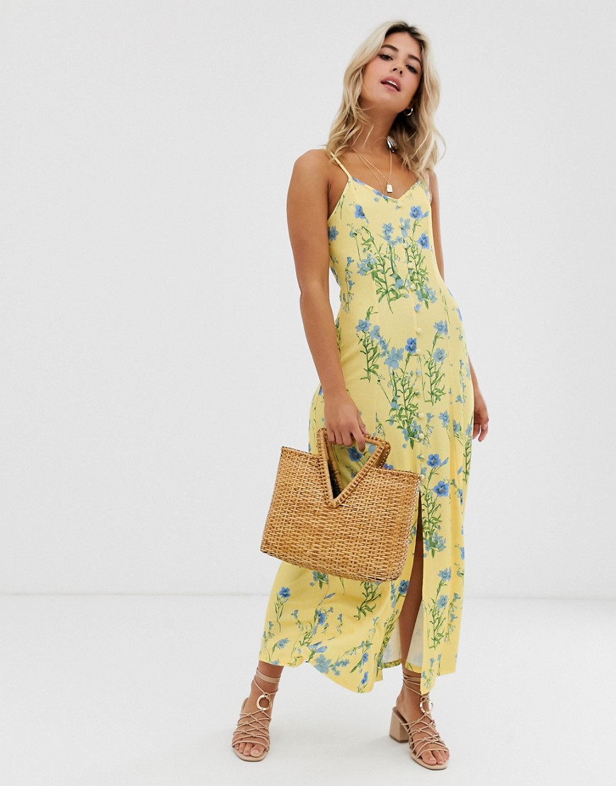 ASOS DESIGN - Lange cami-jurk met knopen, textuur en bloemenprint-Multi