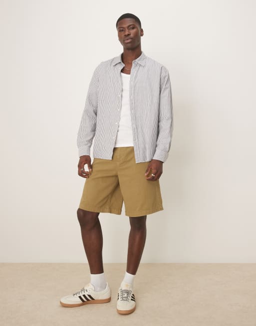 ASOS DESIGN - Lange canvas jorts met dubbele opgestikte zak in olijfgroen