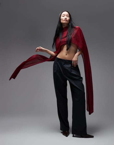 ASOS DESIGN - Lange cape top van mesh in bordeauxrood - view 1