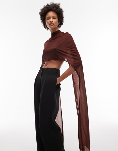 ASOS DESIGN - Lange cape top van mesh in bruin - view 1