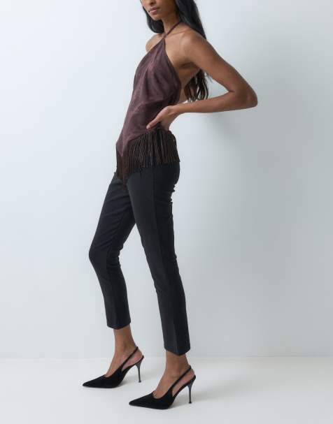 ASOS DESIGN lange capribroek met uitlopende zoom in zwart - view 1