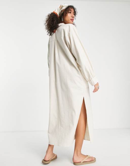 ASOS DESIGN - Lange casual overhemdjurk in beige, 2 van 4