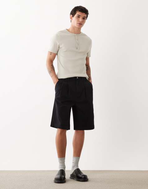 ASOS DESIGN - Lange chino-jort met plooien in zwart - view 1