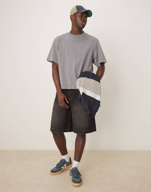 ASOS DESIGN - Lange denim jort in vintage bruine wassing