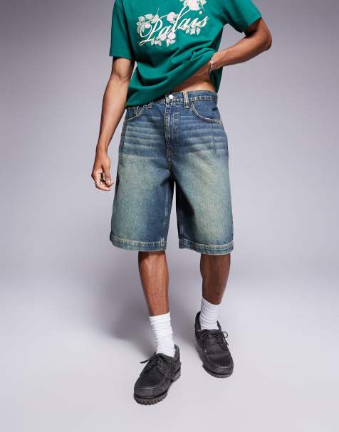 ASOS DESIGN - Lange denim jort met plooien en tint in groen - view 1