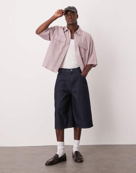 ASOS DESIGN - Lange denim jort met plooien in raw wash - view 1
