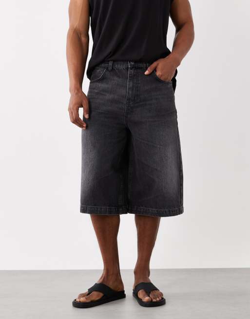 ASOS DESIGN - Lange denim-jorts i vasket sort, 2 af 5