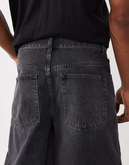 ASOS DESIGN - Lange denim-jorts i vasket sort, 4 af 5