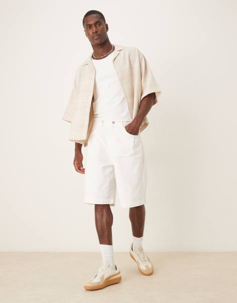 ASOS DESIGN – Lange Denim-Jorts in Weiß mit Bundfalten - view 1