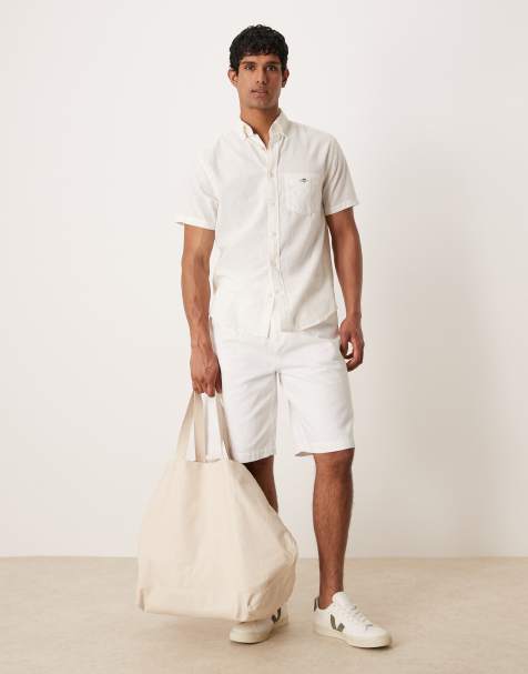ASOS DESIGN – Lange Denim-Jorts in Weiß mit spitz zulaufenden Falten - view 1