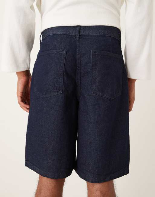 ASOS DESIGN - Lange denim-jorts med dobbelte plisseringer i rå vask, 5 af 5