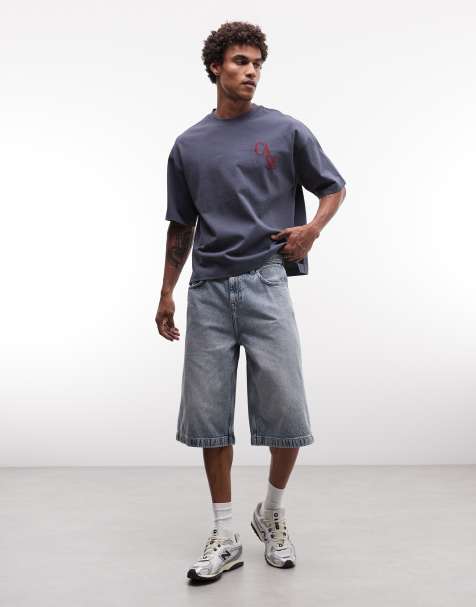 ASOS DESIGN - Lange denim short in grijs met wassing - view 1