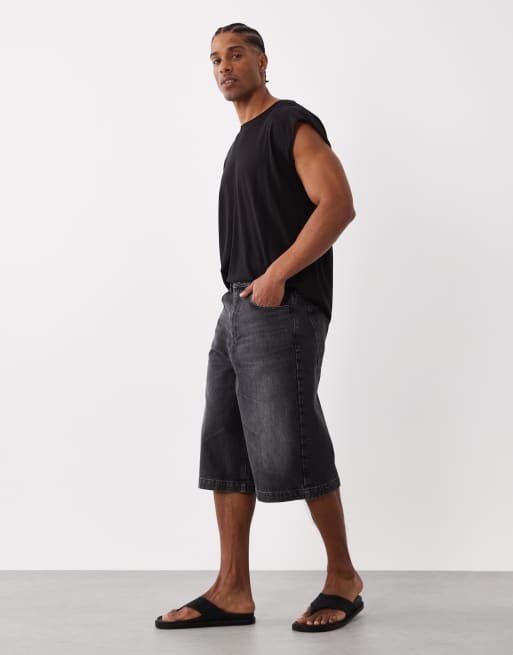 ASOS DESIGN - Lange denim short in zwart met wassing, 3 van 5