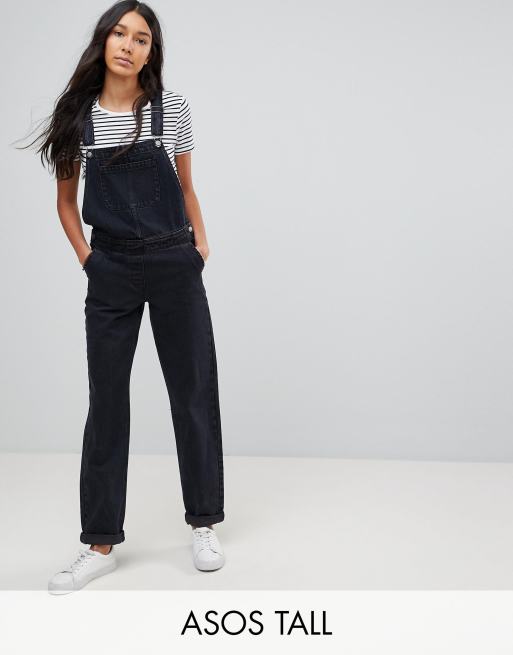 ASOS DESIGN - Lange denim tuinbroek in vervaagd zwart