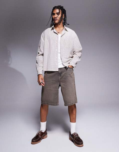 ASOS DESIGN - Lange denimjorts i vintagebrun vask - view 1