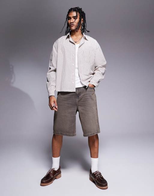 ASOS DESIGN - Lange denimjorts i vintagebrun vask
