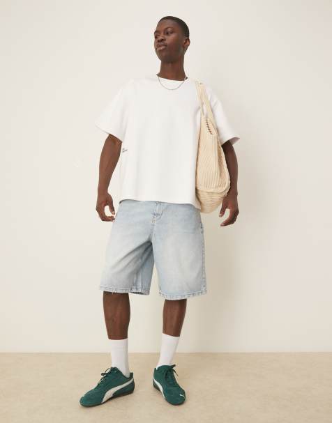 ASOS DESIGN - Lange denimjorts med snedkerdetaljer i lyseblå vask - view 1