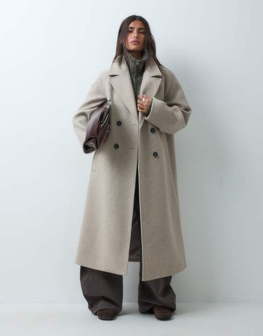 ASOS DESIGN lange double-breasted jas in oatmeal, 4 van 4
