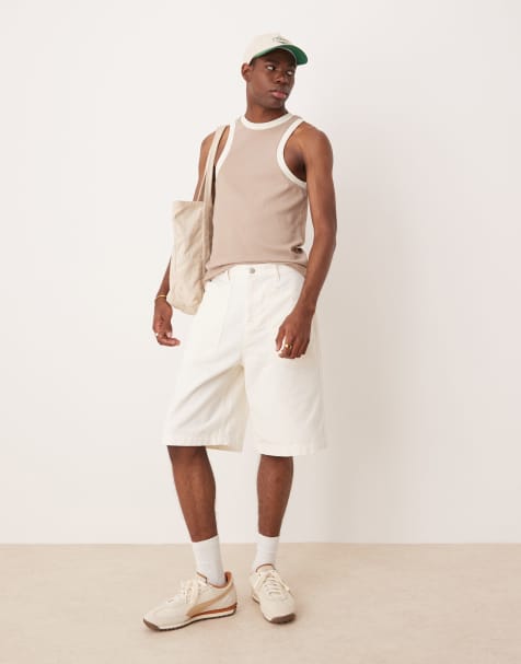 ASOS DESIGN– Lange Fatigue-Denimjorts in Weiß - view 1